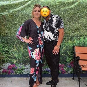 Fashion Nova Black Maxi Dress with Pink Floral Design